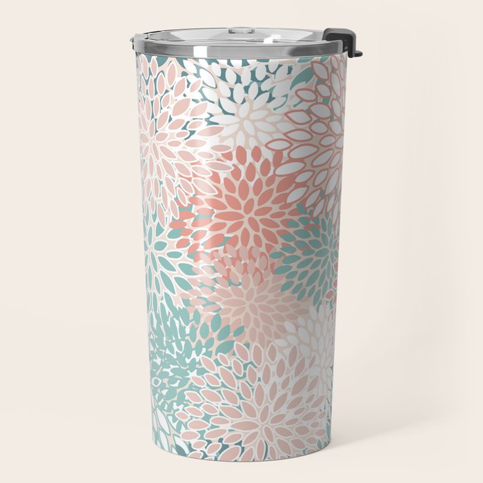 Modern Floral Prints, Coral Teal and Green Travel Mug Gallery Image 2