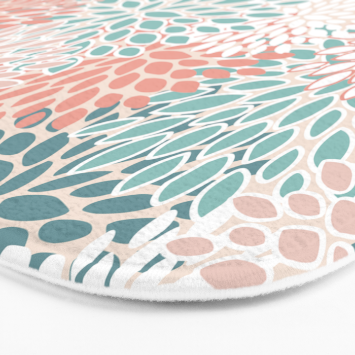 Modern Floral Prints, Coral Teal and Green Bath Mat Gallery Image 3