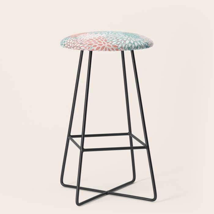 Modern Floral Prints, Coral Teal and Green Stool Gallery Image 1