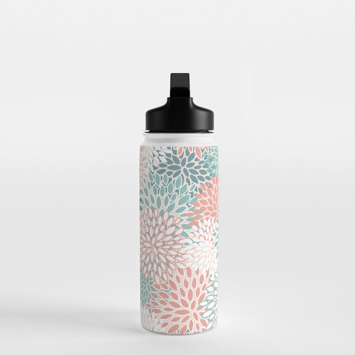 Modern Floral Prints, Coral Teal and Green Water Bottle Gallery Image 3