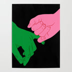 Colorful people holding hands flat cartoon illustration print Poster Gallery Image 4
