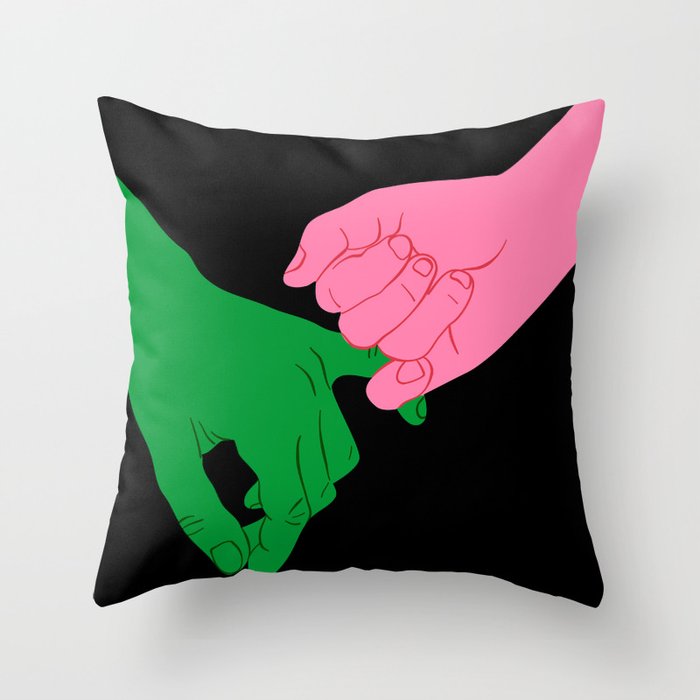 Colorful people holding hands flat cartoon illustration print Throw Pillow Gallery Image 1