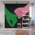Colorful people holding hands flat cartoon illustration print Wall Mural Gallery Image 1