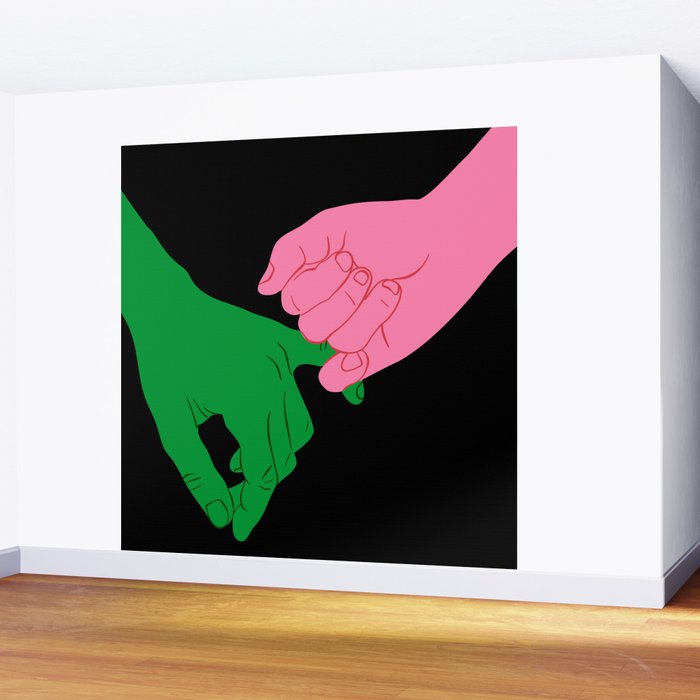 Colorful people holding hands flat cartoon illustration print Wall Mural Gallery Image 2
