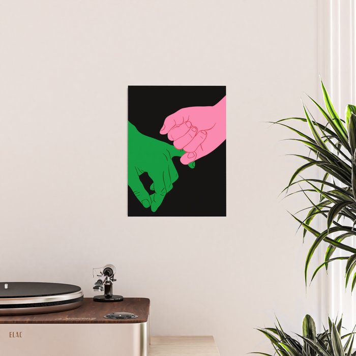 Colorful people holding hands flat cartoon illustration print Poster Gallery Image 2