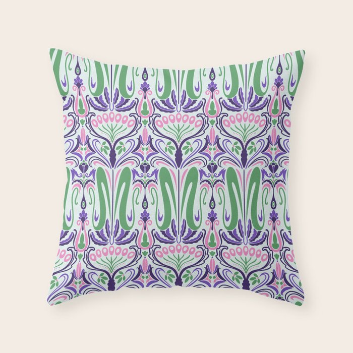 Art Nouveau Pattern 1 - Purple, Pink, Green Throw Pillow Gallery Image 6