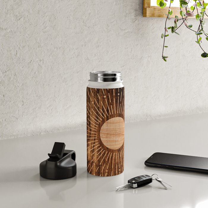 Boho sun Island style wood inlay art  Water Bottle Gallery Image 4