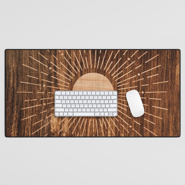 Boho sun Island style wood inlay art  Desk Mat Gallery Image 1