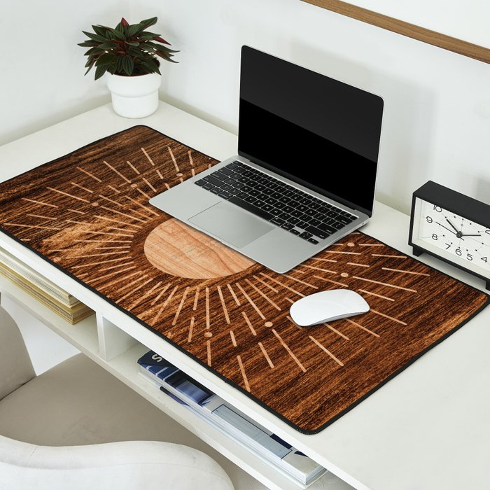 Boho sun Island style wood inlay art  Desk Mat Gallery Image 2