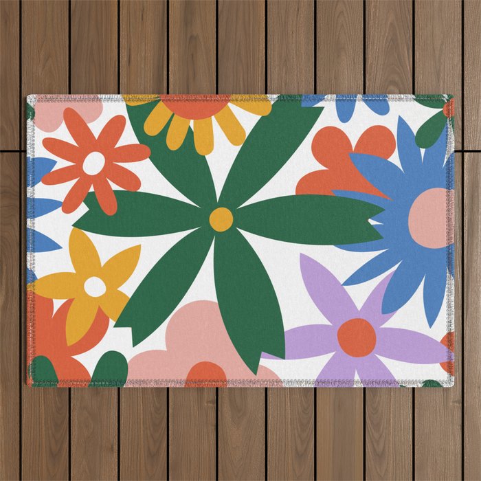 Retro spring flower nature drawing Outdoor Rug Gallery Image 1