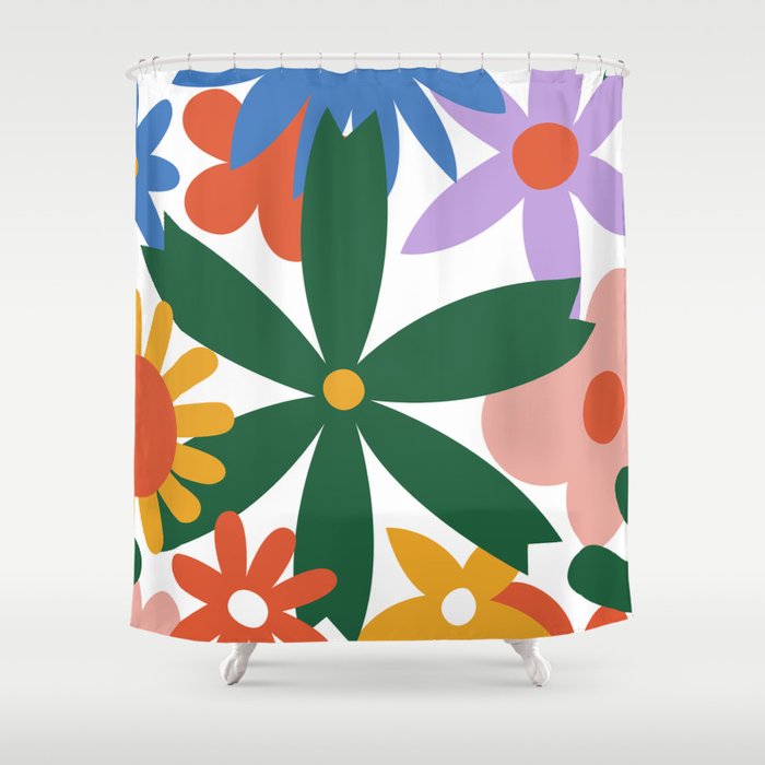 Retro spring flower nature drawing Shower Curtain Gallery Image 1