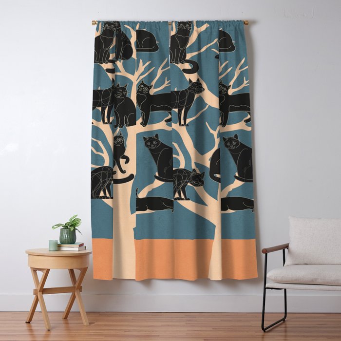 Black Cats in Tree 03 Window Curtain Gallery Image 1