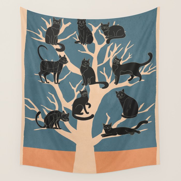 Black Cats in Tree 03 Wall Tapestry Gallery Image 1