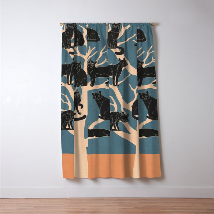 Black Cats in Tree 03 Window Curtain Gallery Image 3