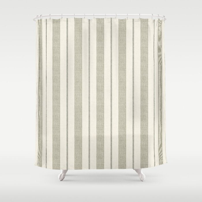 ivy stripes - cream and olive green Shower Curtain Gallery Image 1