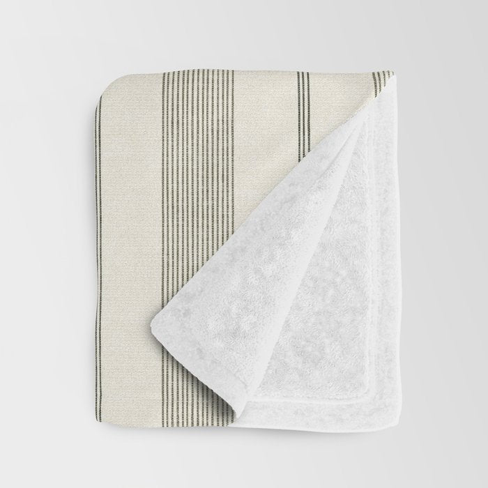 ivy stripes - cream and olive green Throw Blanket Gallery Image 3