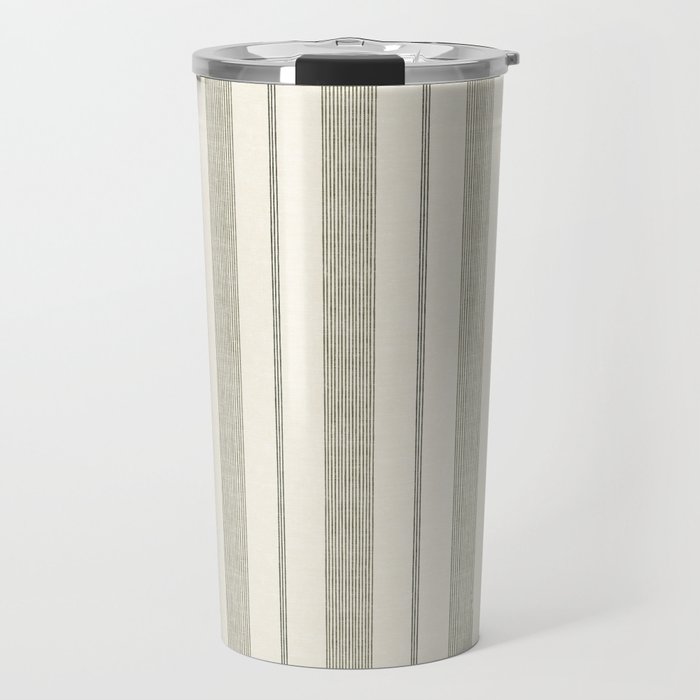 ivy stripes - cream and olive green Travel Mug Gallery Image 1