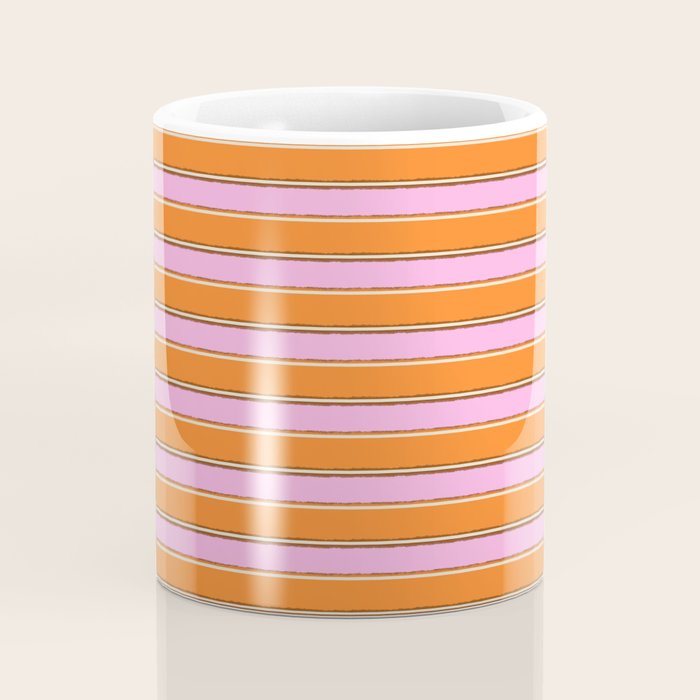 Colorful Eclectic Watercolor Paper Stripes Pattern Pink Orange Brown Cream Coffee Mug Gallery Image 4