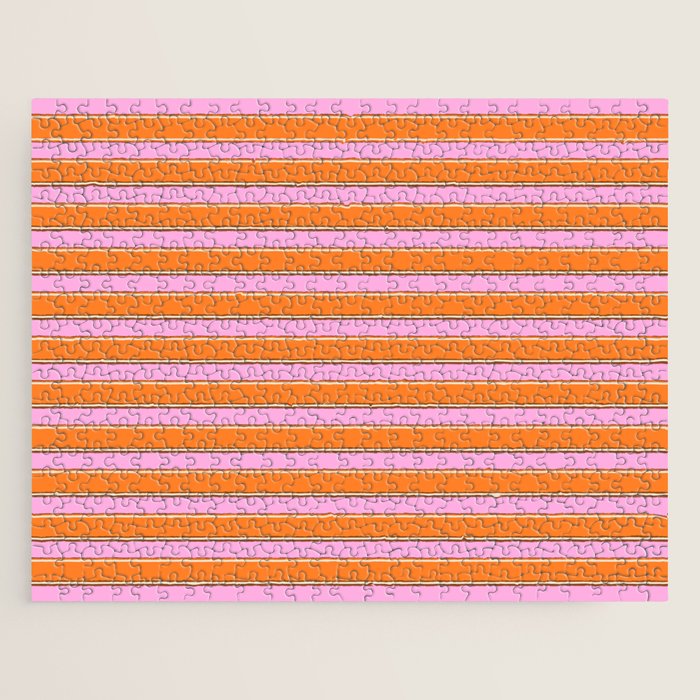 Colorful Eclectic Watercolor Paper Stripes Pattern Pink Orange Brown Cream Jigsaw Puzzle Gallery Image 1