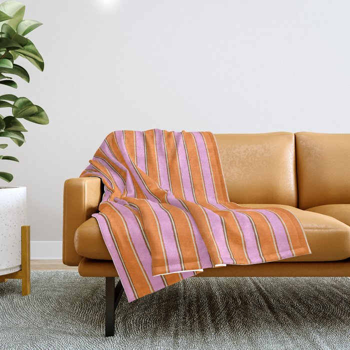 Colorful Eclectic Watercolor Paper Stripes Pattern Pink Orange Brown Cream Throw Blanket Gallery Image 1