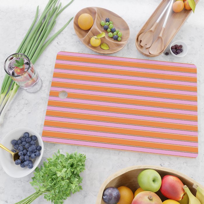 Colorful Eclectic Watercolor Paper Stripes Pattern Pink Orange Brown Cream Cutting Board Gallery Image 2