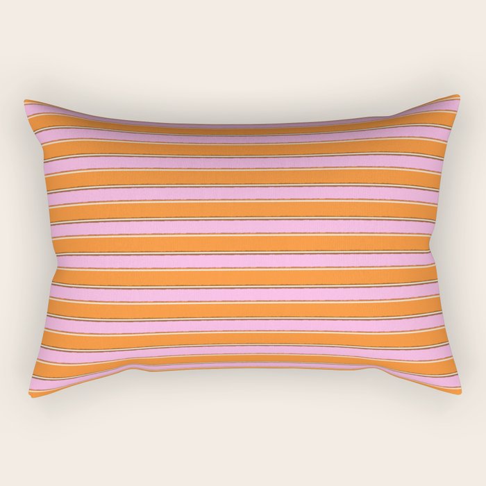 Colorful Eclectic Watercolor Paper Stripes Pattern Pink Orange Brown Cream Rectangular Pillow Gallery Image 2