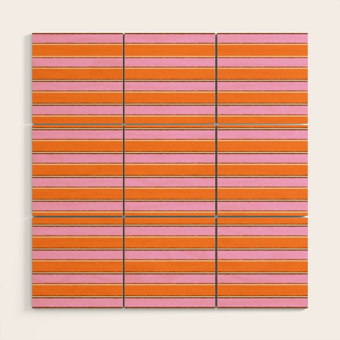 Colorful Eclectic Watercolor Paper Stripes Pattern Pink Orange Brown Cream Wood Wall Art Gallery Image 1