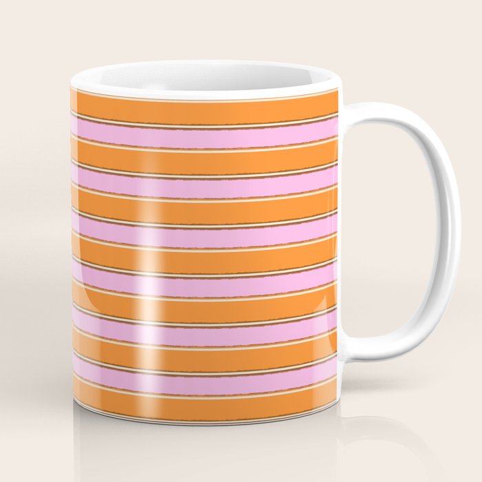 Colorful Eclectic Watercolor Paper Stripes Pattern Pink Orange Brown Cream Coffee Mug Gallery Image 1