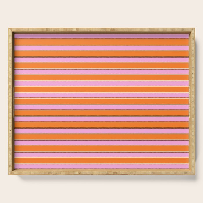 Colorful Eclectic Watercolor Paper Stripes Pattern Pink Orange Brown Cream Serving Tray Gallery Image 1