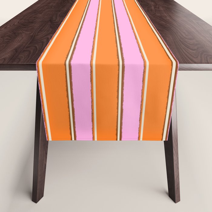 Colorful Eclectic Watercolor Paper Stripes Pattern Pink Orange Brown Cream Table Runner Gallery Image 1