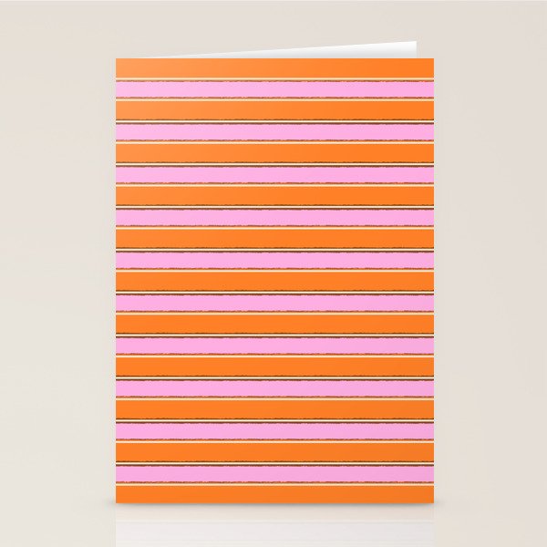 Colorful Eclectic Watercolor Paper Stripes Pattern Pink Orange Brown Cream Stationery Card Gallery Image 2