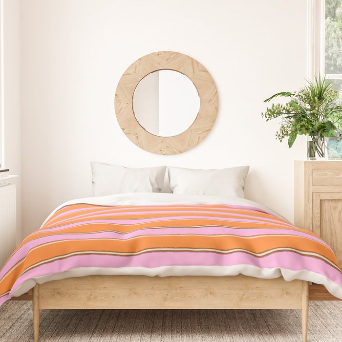 Colorful Eclectic Watercolor Paper Stripes Pattern Pink Orange Brown Cream Duvet Cover Gallery Image 3
