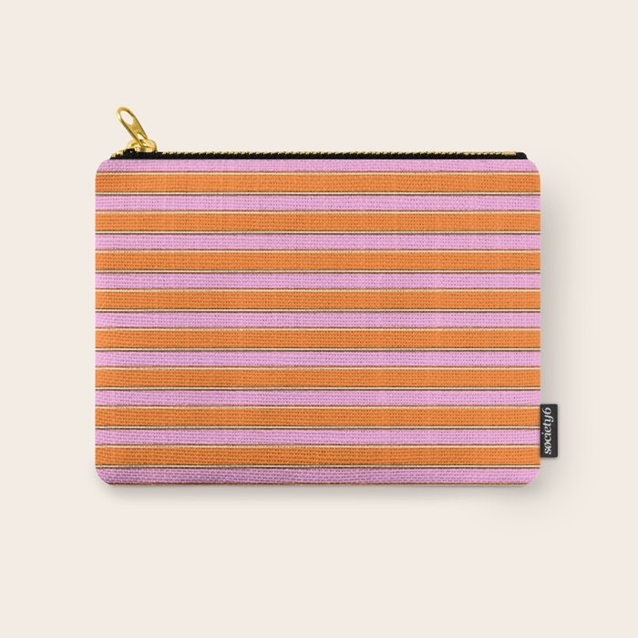 Colorful Eclectic Watercolor Paper Stripes Pattern Pink Orange Brown Cream Carry All Pouch Gallery Image 1