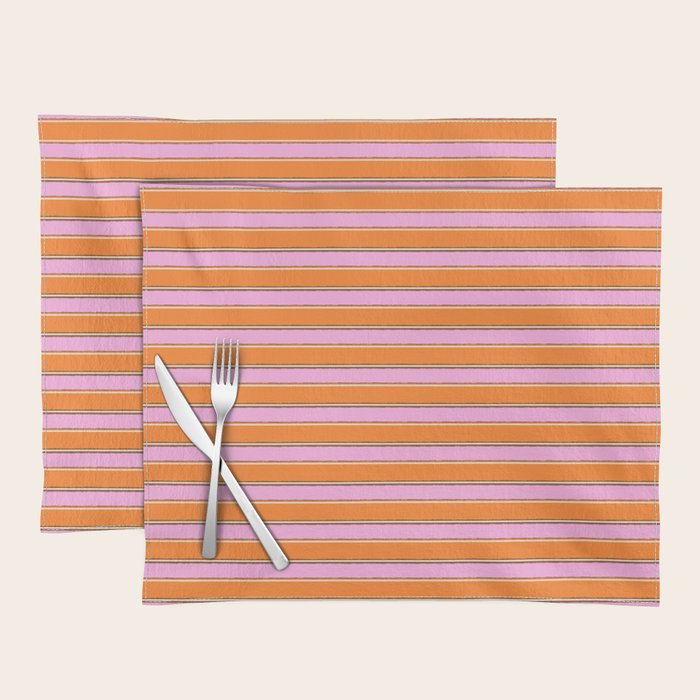 Colorful Eclectic Watercolor Paper Stripes Pattern Pink Orange Brown Cream Placemat Gallery Image 1