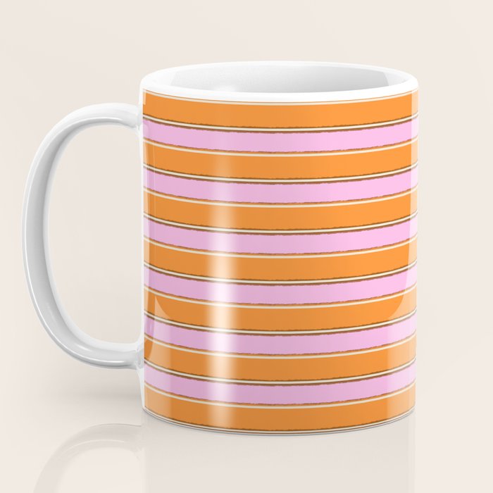 Colorful Eclectic Watercolor Paper Stripes Pattern Pink Orange Brown Cream Coffee Mug Gallery Image 3