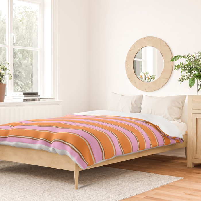 Colorful Eclectic Watercolor Paper Stripes Pattern Pink Orange Brown Cream Duvet Cover Gallery Image 2