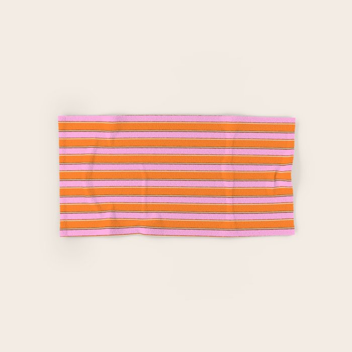 Colorful Eclectic Watercolor Paper Stripes Pattern Pink Orange Brown Cream Bath Towel Gallery Image 1