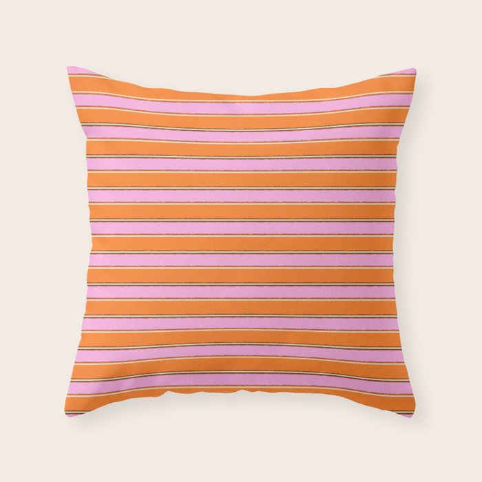Colorful Eclectic Watercolor Paper Stripes Pattern Pink Orange Brown Cream Throw Pillow Gallery Image 1