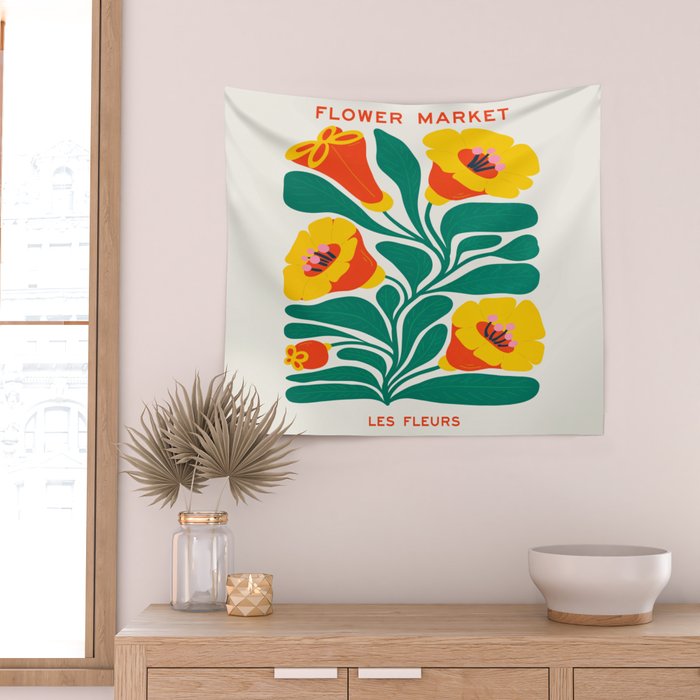 Orioles & Golden Poppy: Les Fleurs | Flower Market 04 | Spring Summer 23 Wall Tapestry Gallery Image 2
