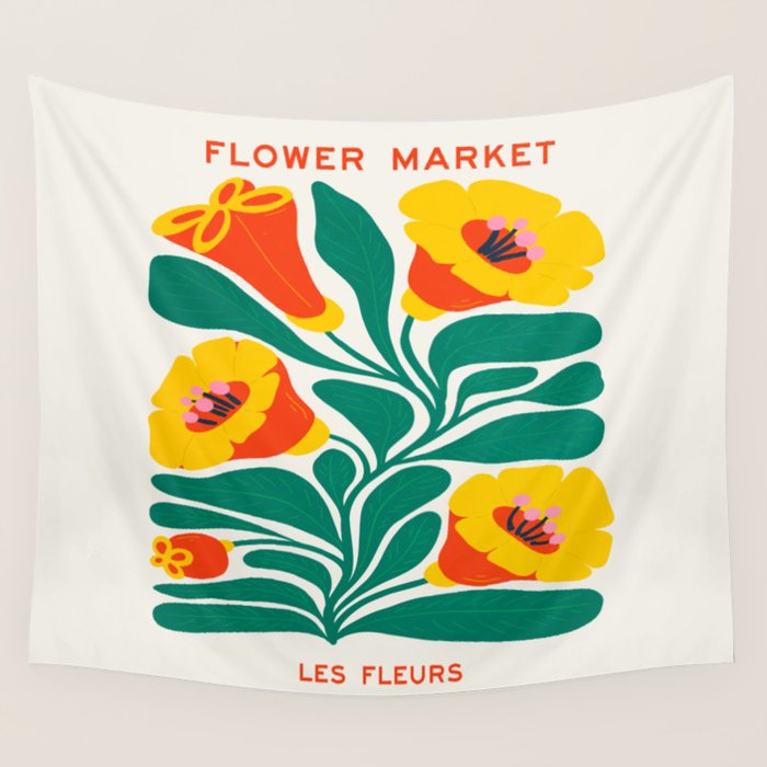 Orioles & Golden Poppy: Les Fleurs | Flower Market 04 | Spring Summer 23 Wall Tapestry Gallery Image 1