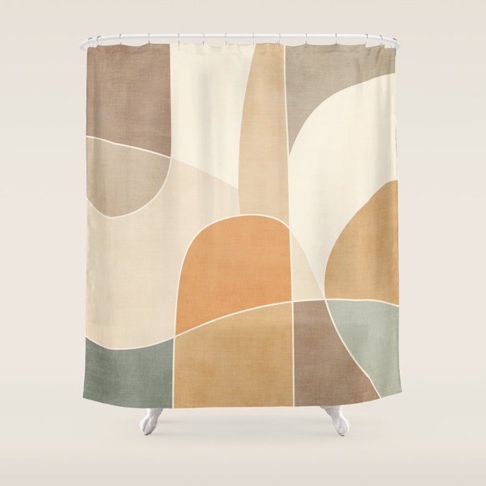 Soft Brown Tan Green Beige Modern Artwork Shower Curtain Gallery Image 1