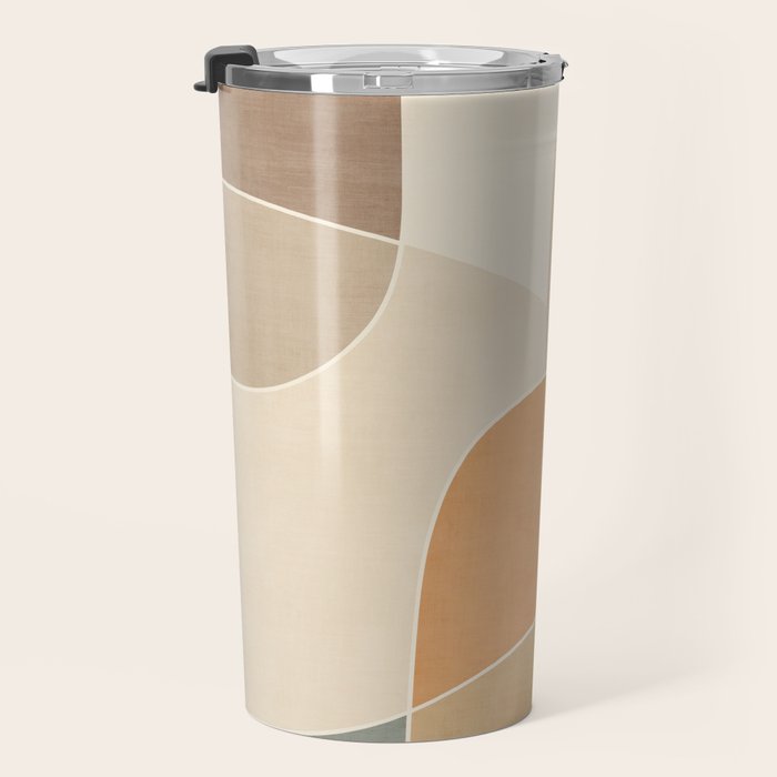 Soft Brown Tan Green Beige Modern Artwork Travel Mug Gallery Image 3
