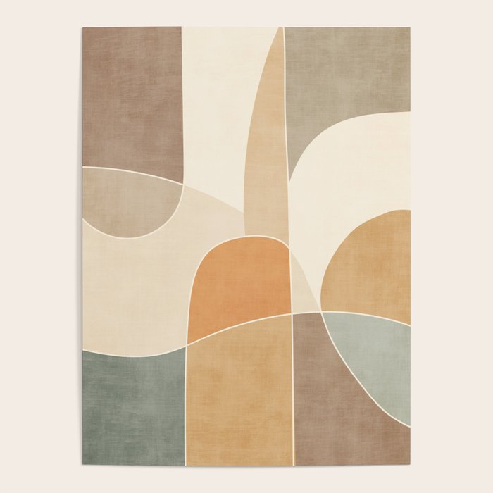 Soft Brown Tan Green Beige Modern Artwork Poster Gallery Image 4