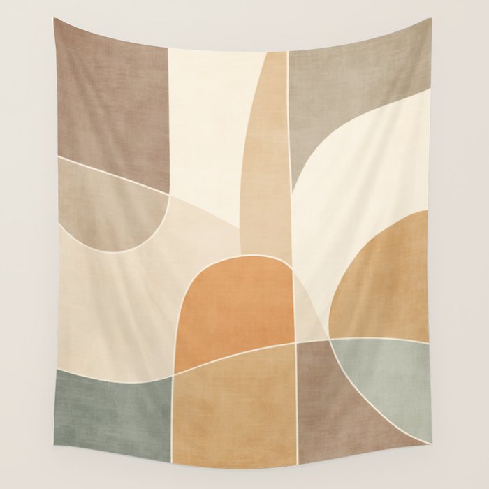 Soft Brown Tan Green Beige Modern Artwork Wall Tapestry Gallery Image 4