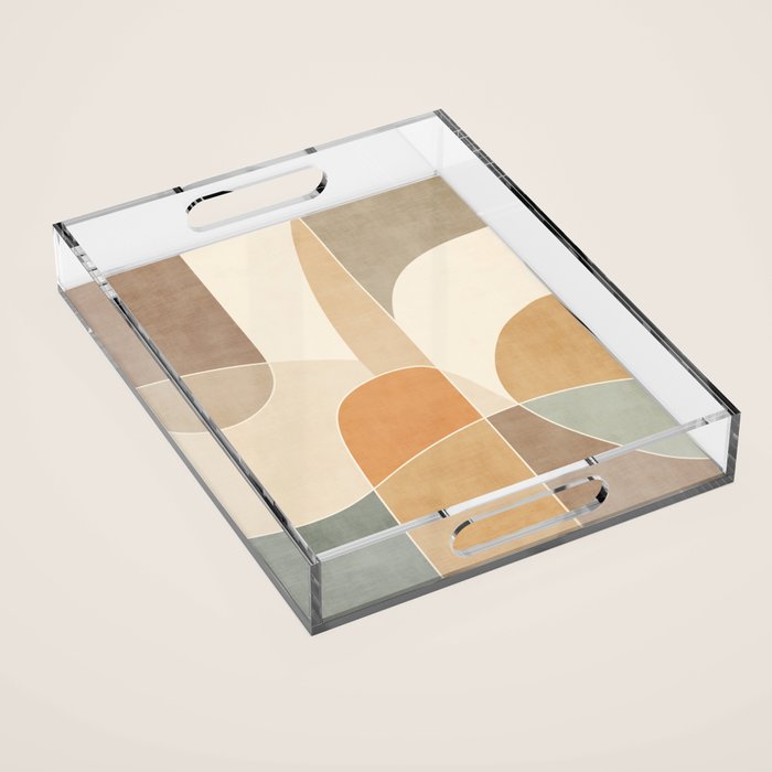 Soft Brown Tan Green Beige Modern Artwork Acrylic Tray Gallery Image 1