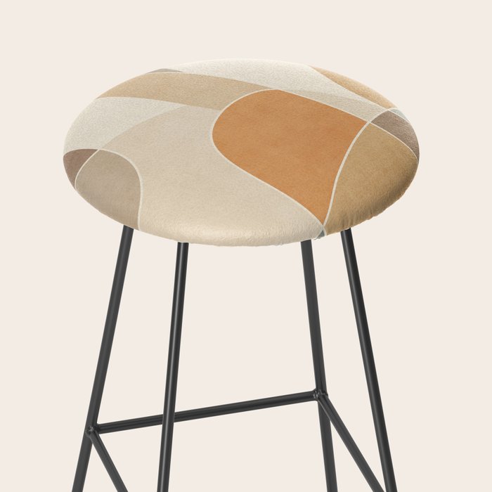 Soft Brown Tan Green Beige Modern Artwork Stool Gallery Image 2