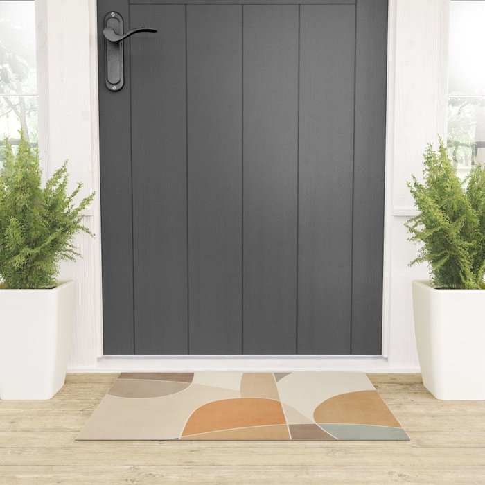 Soft Brown Tan Green Beige Modern Artwork Welcome Mat Gallery Image 3