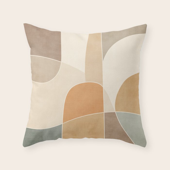 Soft Brown Tan Green Beige Modern Artwork Throw Pillow Gallery Image 1