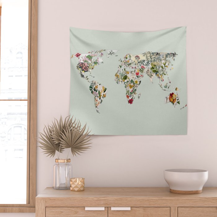 Vintage Botanical World Green Wall Tapestry Gallery Image 2