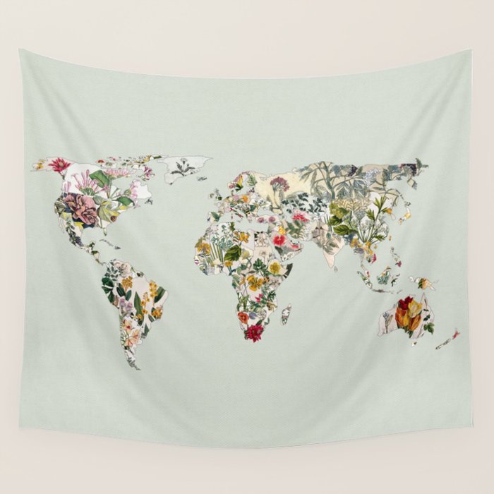 Vintage Botanical World Green Wall Tapestry Gallery Image 4